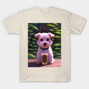 Puppy with boba bubble tea T-Shirt